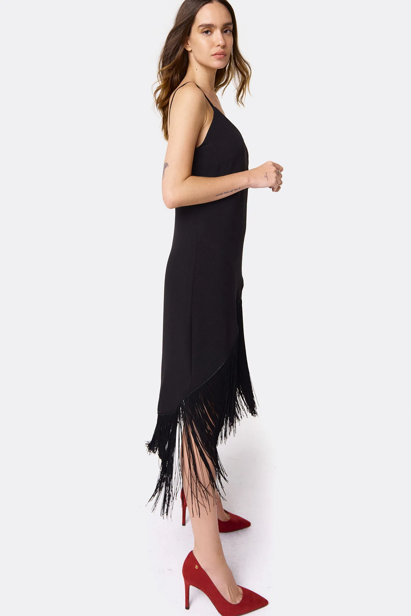 Cuplé Vestido flecos manila crep